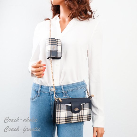 NWT Coach C8682 Poppy Crossbody With Garden Plaid Print in Midnight - Picture 2 of 11
